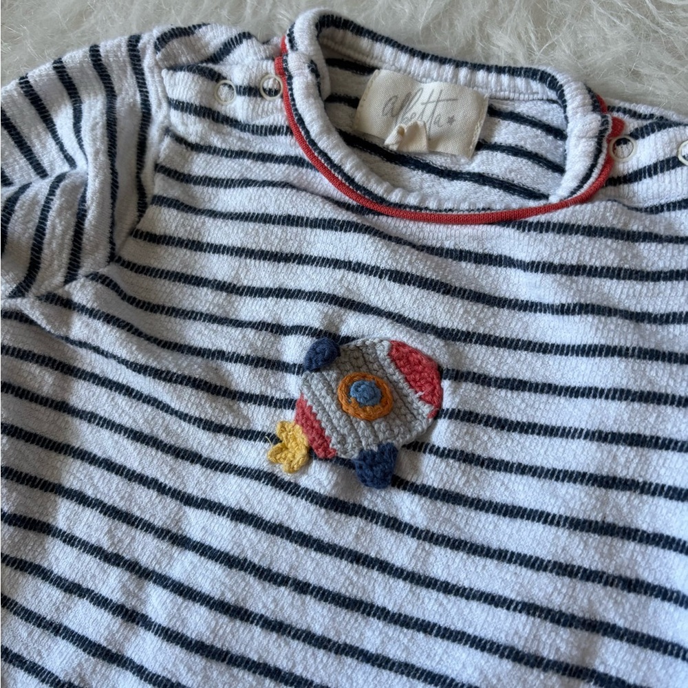 Cozy Striped Navy and White Jumpsuit - Picture 2 of 3